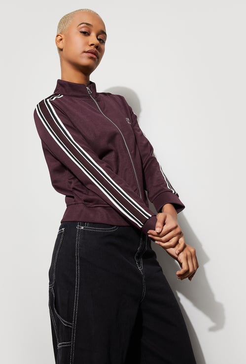 KAPPA Striped Panel Mock Collar Sports Jacket