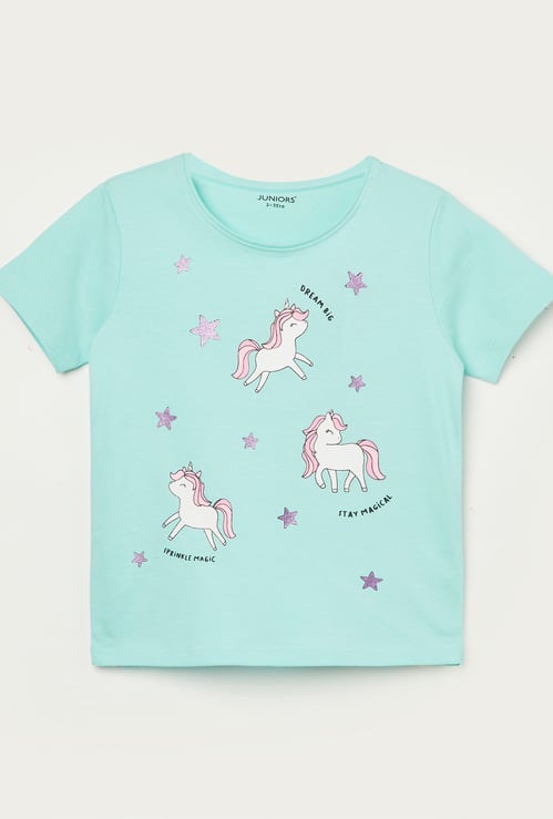 JUNIORS Girls Unicorn Print T-shirt
