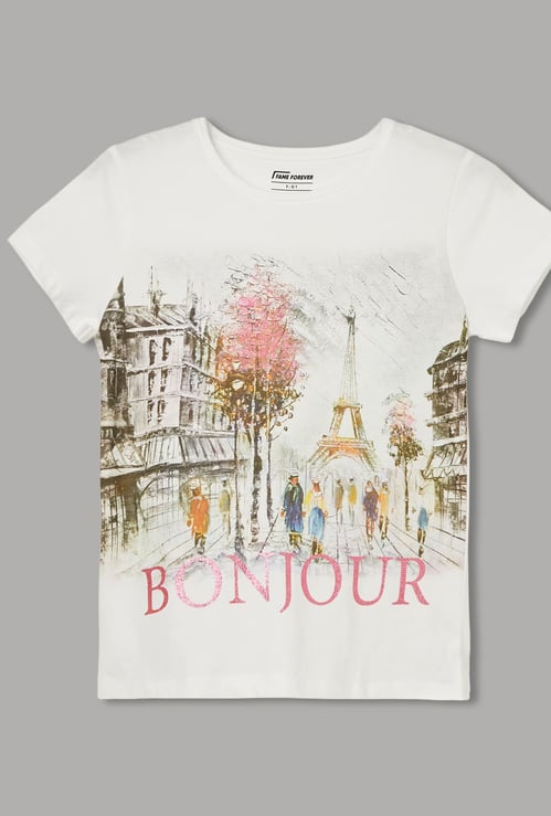 FAME FOREVER Girls Paris Print T-shirt
