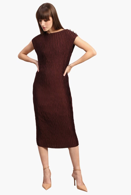 VERO MODA Textured Buttoned Midi Dress