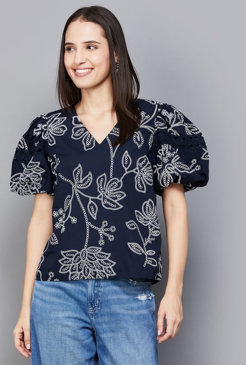 VERO MODA Floral Print Puff Sleeve Top