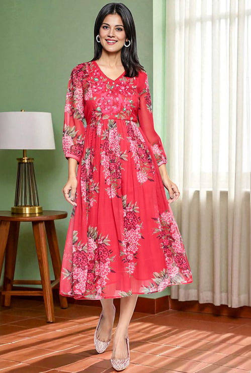 W Floral Print A-Line Dress