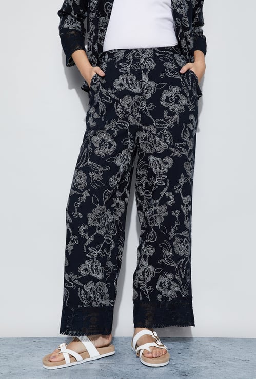 FAME FOREVER Floral Print Wide Leg Trousers