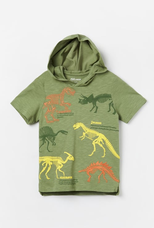 FAME FOREVER Boys Dinosaur Embroidered Hooded T-shirt
