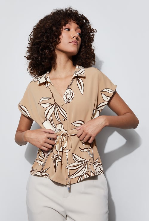 CODE Floral Print Shirt with Drawstring