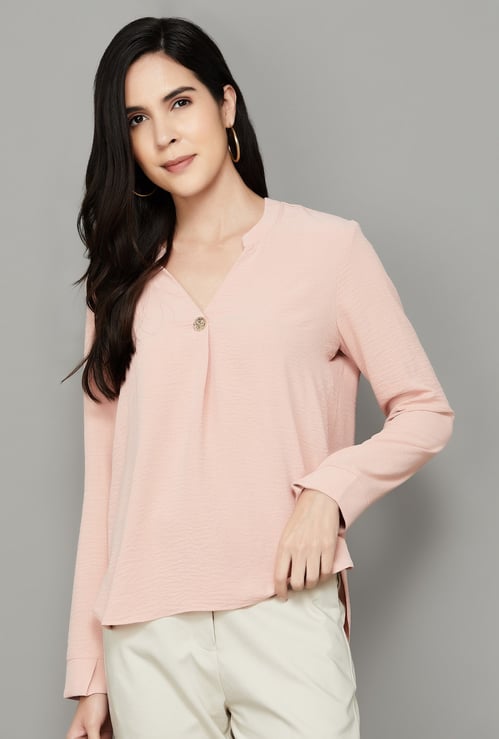 VERO MODA Textured V-Neck Full Sleeves Top