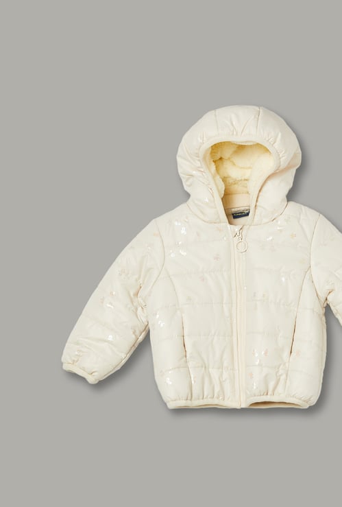 JUNIORS Girls Bow Print Padded Hooded Jacket