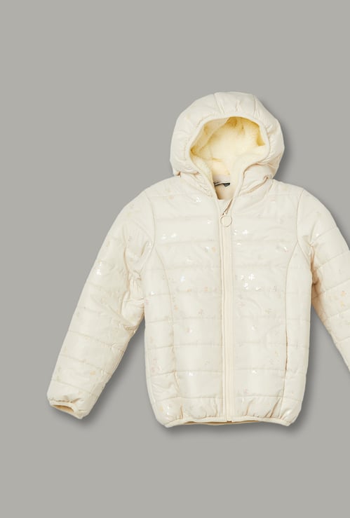 FAME FOREVER Girls Bow Print Padded Hooded Jacket