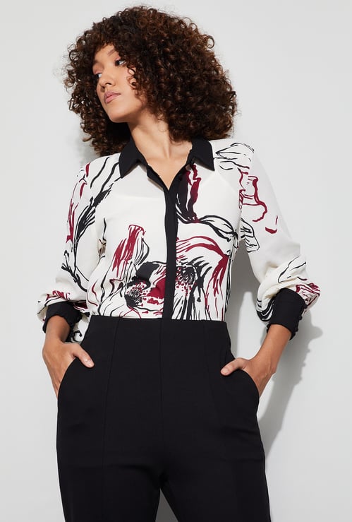 CODE Floral Print Shirt with Camisole