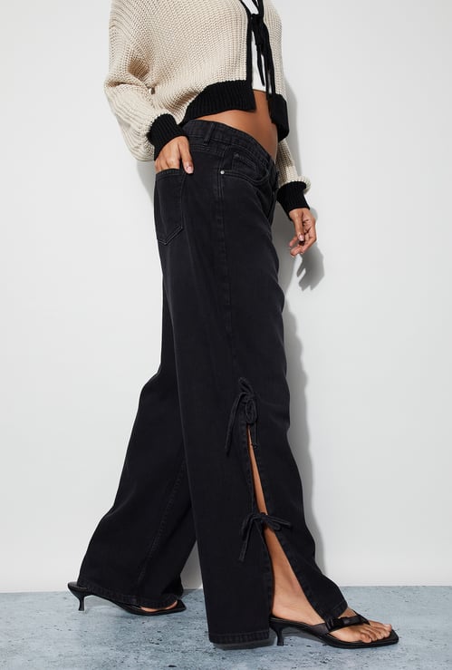 GINGER Solid Tie-Up Detail Jeans