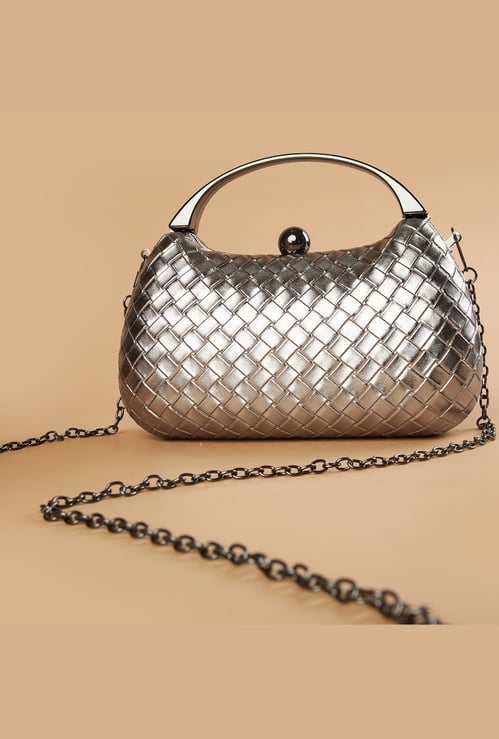 CODE Basket Woven Clutch with Chain Strap