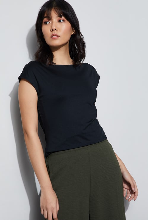 CODE Boat Neck Cap Sleeves Top