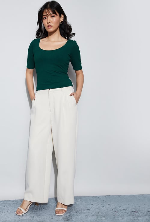 CODE Ribbed Scoop Neck Top