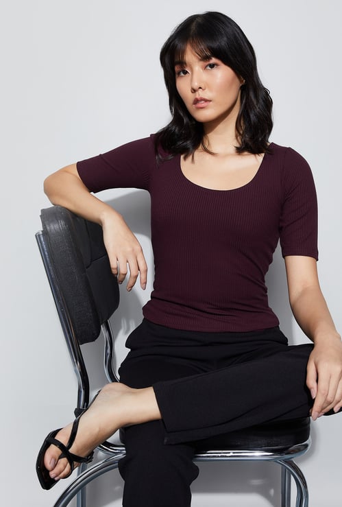 CODE Ribbed Scoop Neck Top
