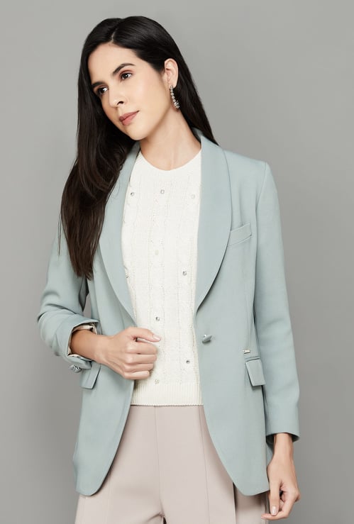 VAN HEUSEN Solid Single Breasted Blazer