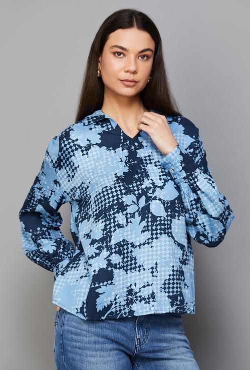 AND Floral Print V-Neck Top
