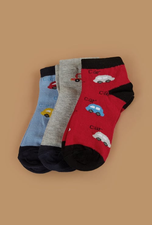 FAME FOREVER Car Print Ankle Length Socks - Pack of 3
