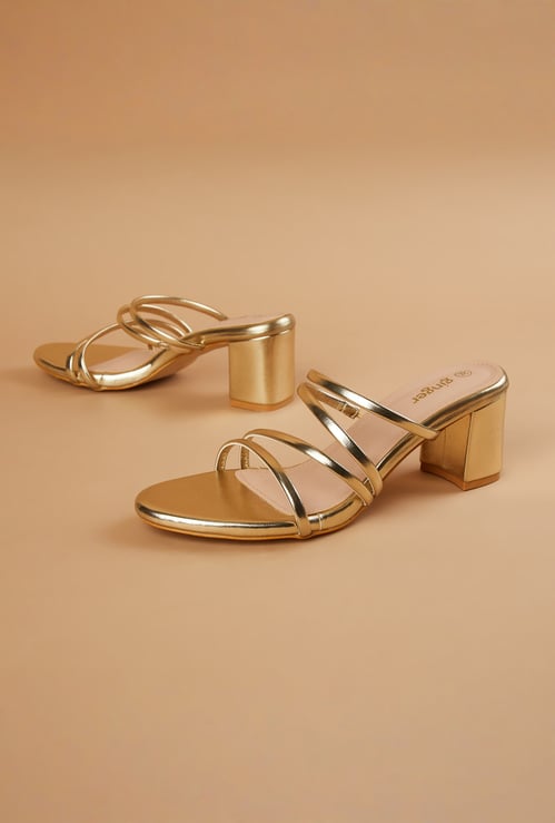 GINGER Metallic Strappy Block Heels