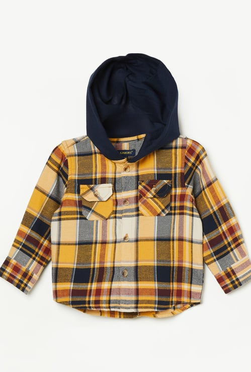 JUNIORS Boys Checked Hooded Shirt