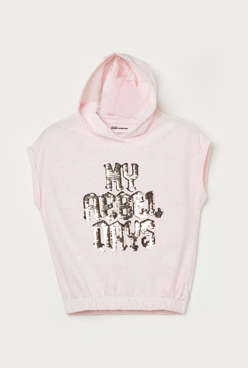FAME FOREVER Sequinned Hooded T-shirt