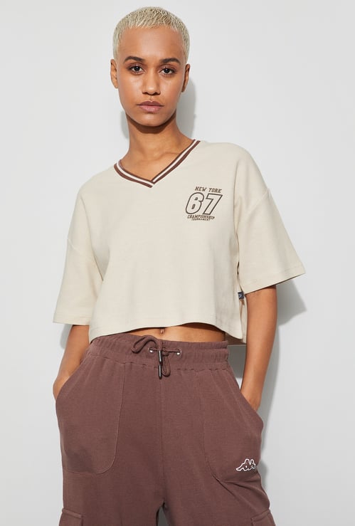 KAPPA Striped Neck Crop T-shirt