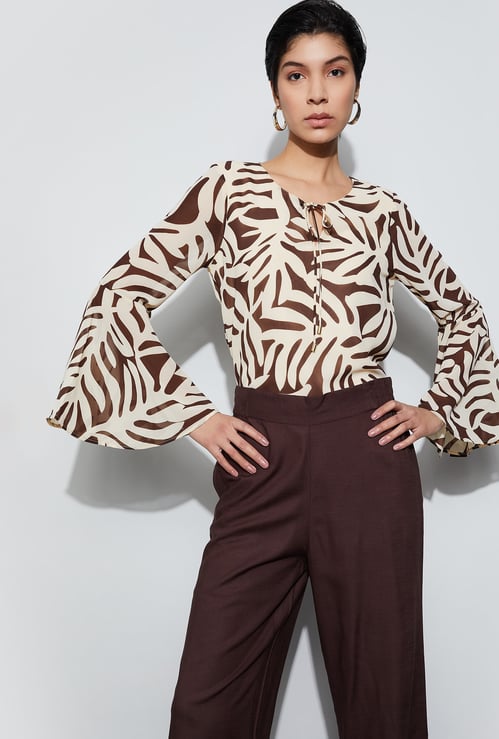 CODE Printed Tie-Up Neck Top