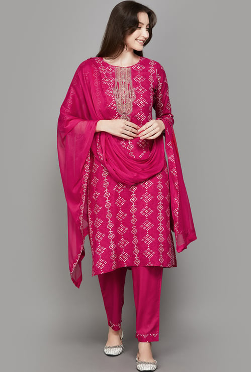 SPAN Bandhani Print Straight Kurta Set