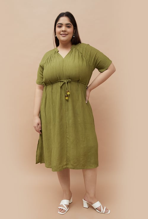 NEXUS Textured Tie-Up Waist Midi Dress