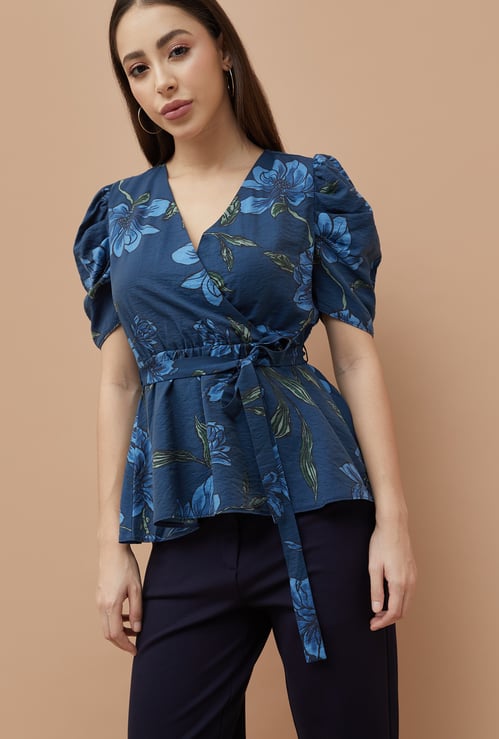 CODE Floral Print Peplum Top