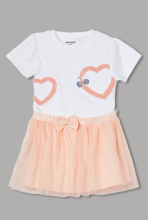 FAME FOREVER Girls Embroidered Bodysuit with Skirt