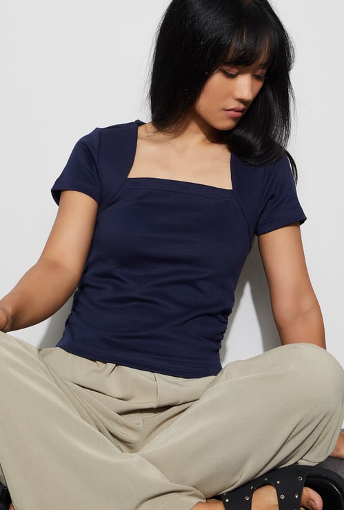 GINGER Solid Square Neck Top