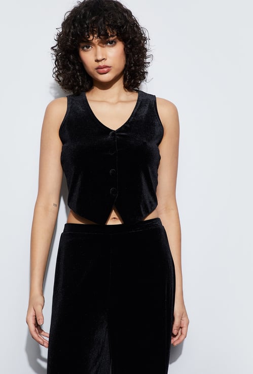 GINGER Solid Sleeveless Crop Top