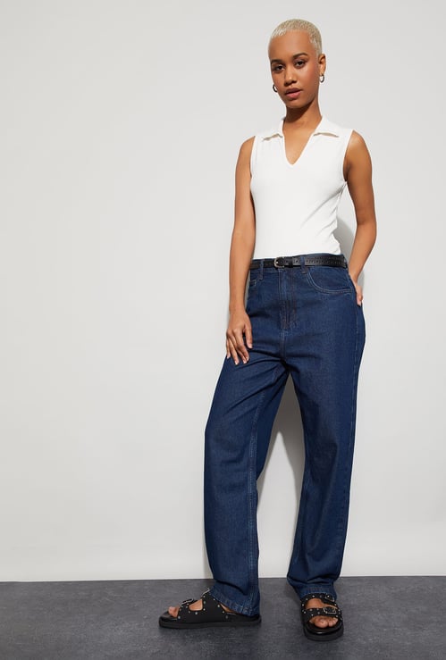 GINGER Washed Wide Leg Jeans