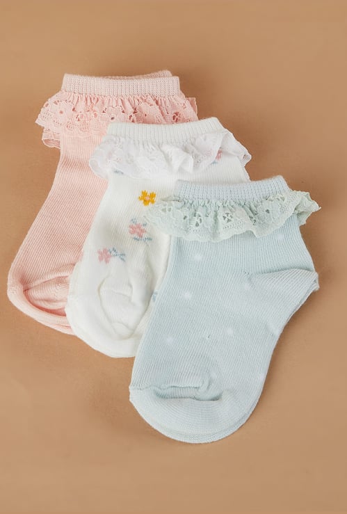 FAME FOREVER Girls Assorted Ankle Length Socks - Pack of 3