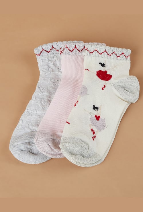 FAME FOREVER Girls Assorted Ankle Length Socks - Pack of 3