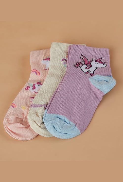 FAME FOREVER Girls Patterned Ankle-Length Socks - Pack of 3