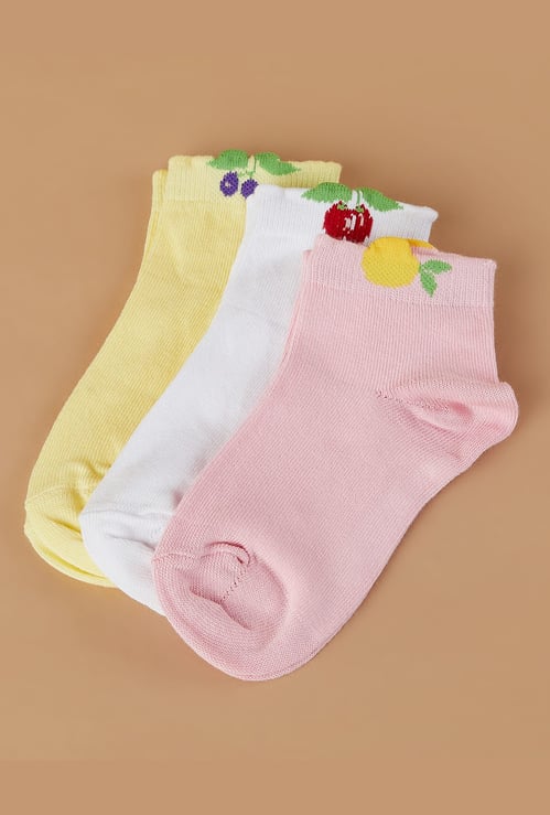 FAME FOREVER Girls Embroidered Ankle-Length Socks - Pack of 3