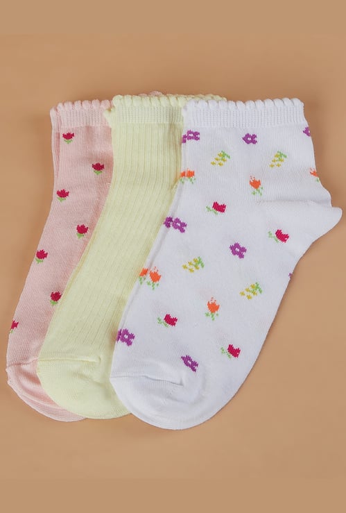FAME FOREVER Girls Patterned Ankle-Length Socks - Pack of 3