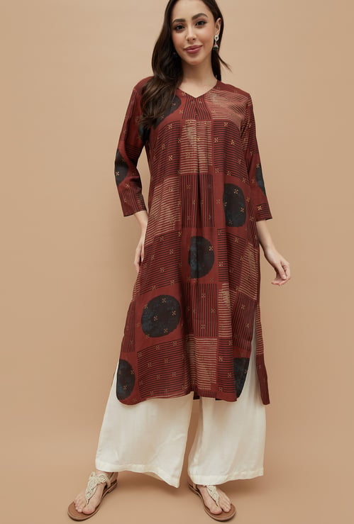 MELANGE Printed V-Neck Straight Kurta