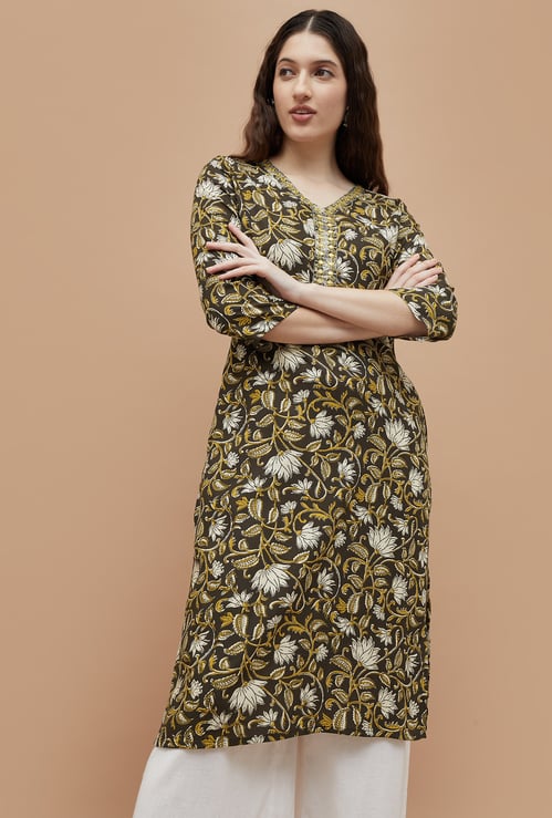 MELANGE Floral Print Straight Kurta