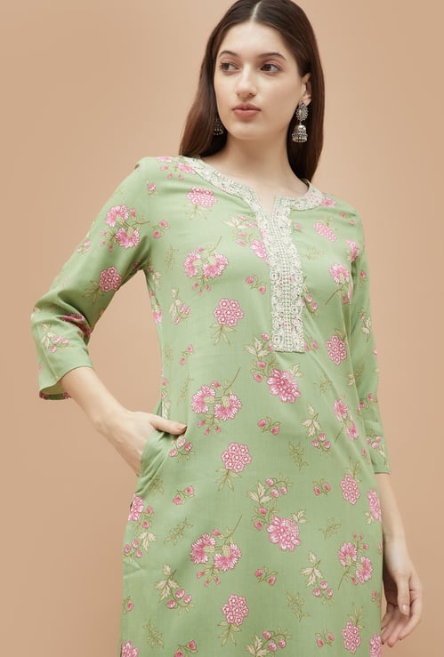 MELANGE Floral Print Straight Kurta