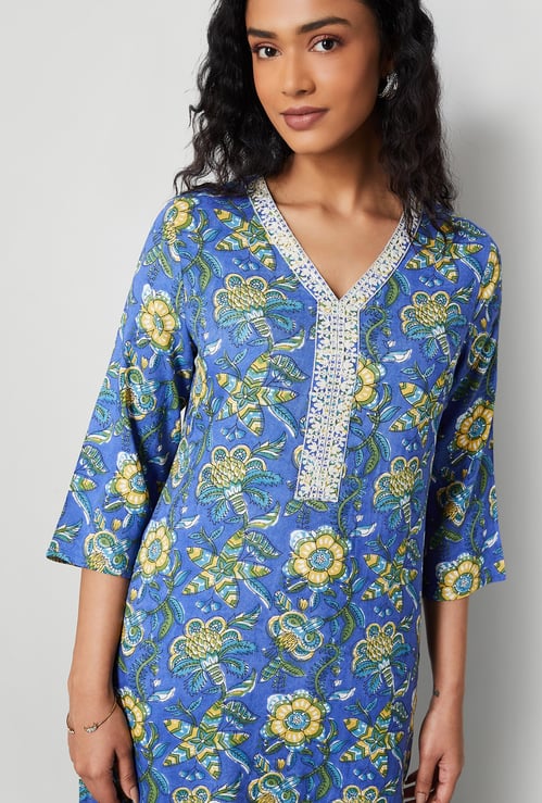 MELANGE Floral Print Straight Kurta
