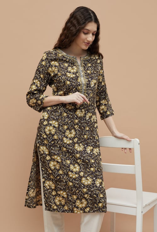 MELANGE Floral Print Straight Kurta