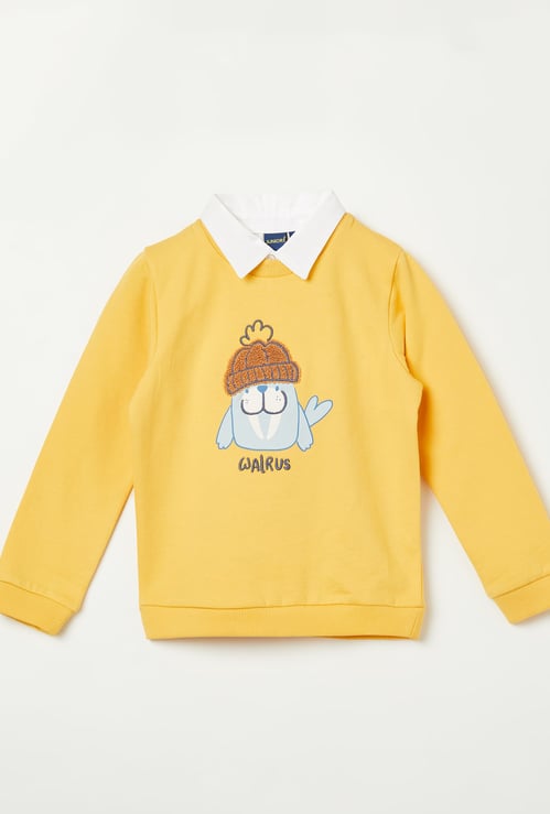 JUNIORS Boys Applique Collared Sweatshirt