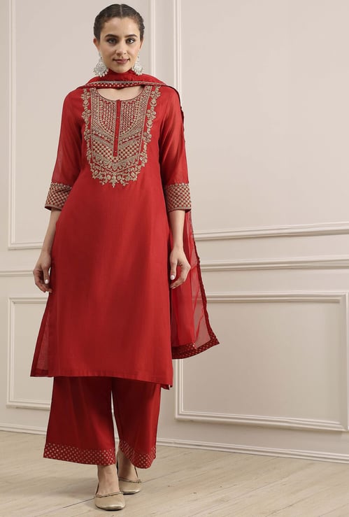 BIBA Embroidered Straight Kurta Set