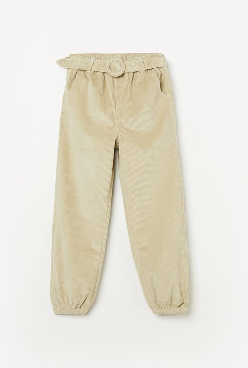 FAME FOREVER Girls Corduroy Textured Joggers with Belt