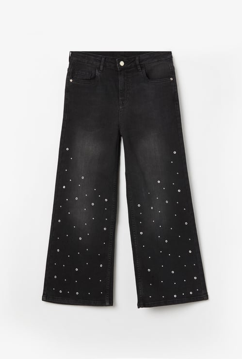 FAME FOREVER Girls Embellished Wide Leg Jeans