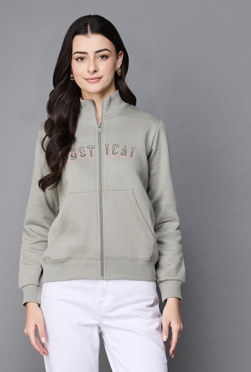 MADAME Typography Print Zip-Up Sweatshirt