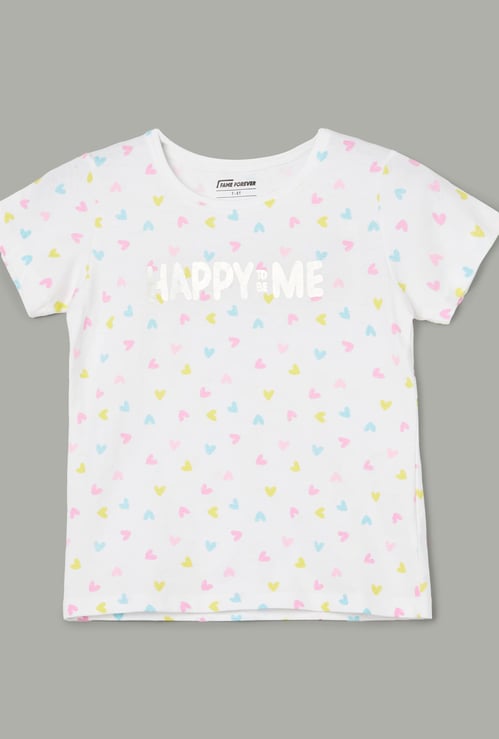 FAME FOREVER Girls Heart Print T-shirt