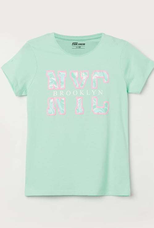 FAME FOREVER Girls Typographic Print T-shirt